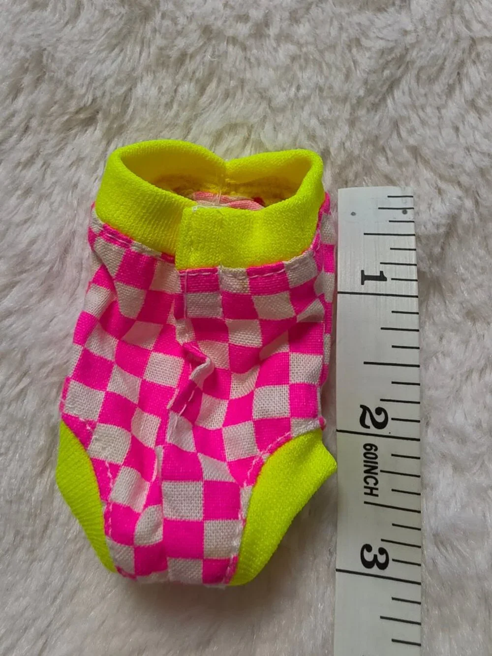 Vintage 90s Fashion Corner Doll Swimsuit Pink Neon Green Checkerboard One Piece